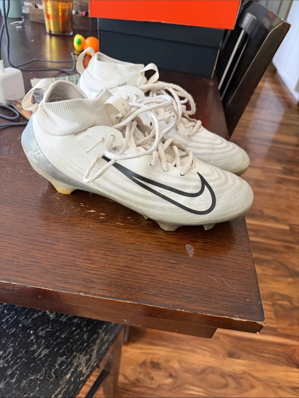 Nike White vapor football Cleats with Black Swoosh Accent